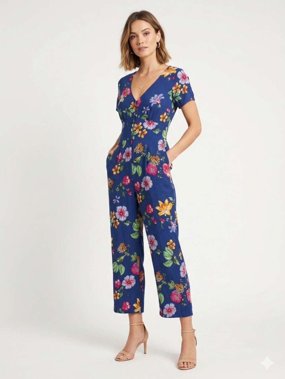One Heart Clothing Jumpsuit Floral V-Neck Size Medium
